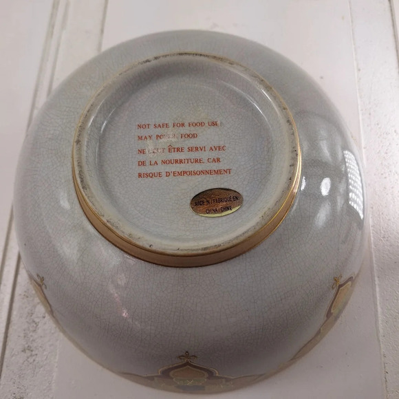 Large Asian Chinoiserie Style Decorative Crackle Bowl 10" - Picture 6 of 10